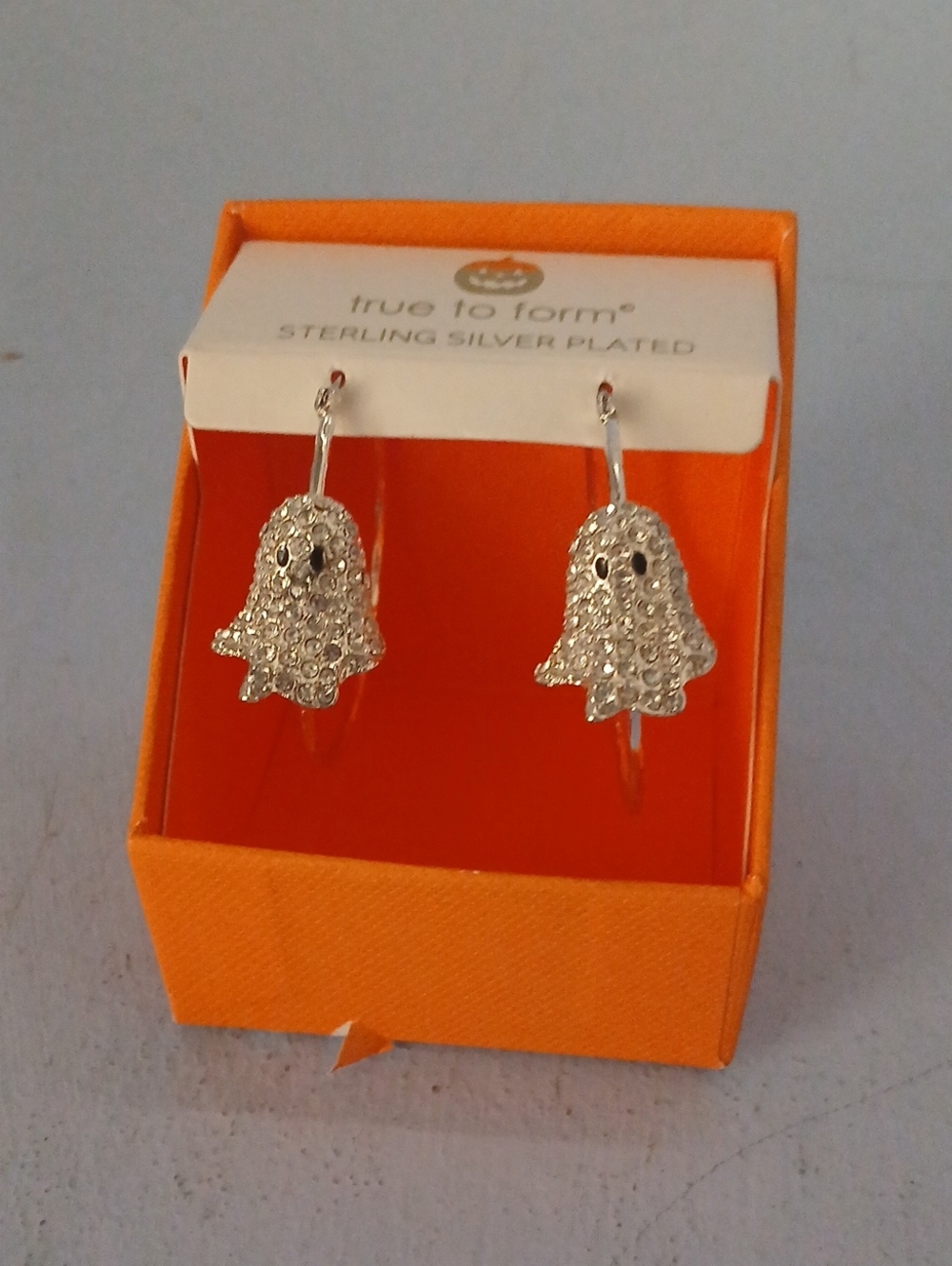 True to Form Sterling Silver-Plated Crystals Ghost Drop Earrings Halloween